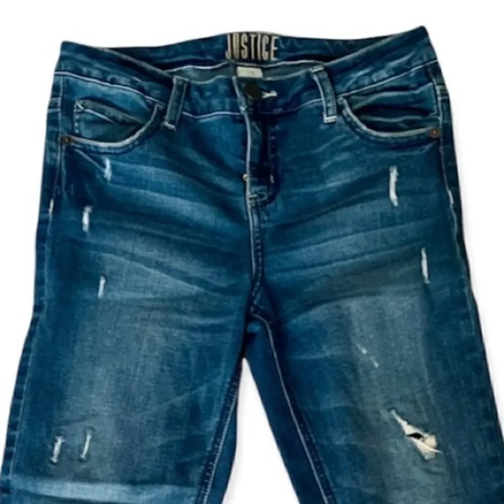 Justice Distressed Mid-Rise Girlfriend Super Skinny Jeans Size 14